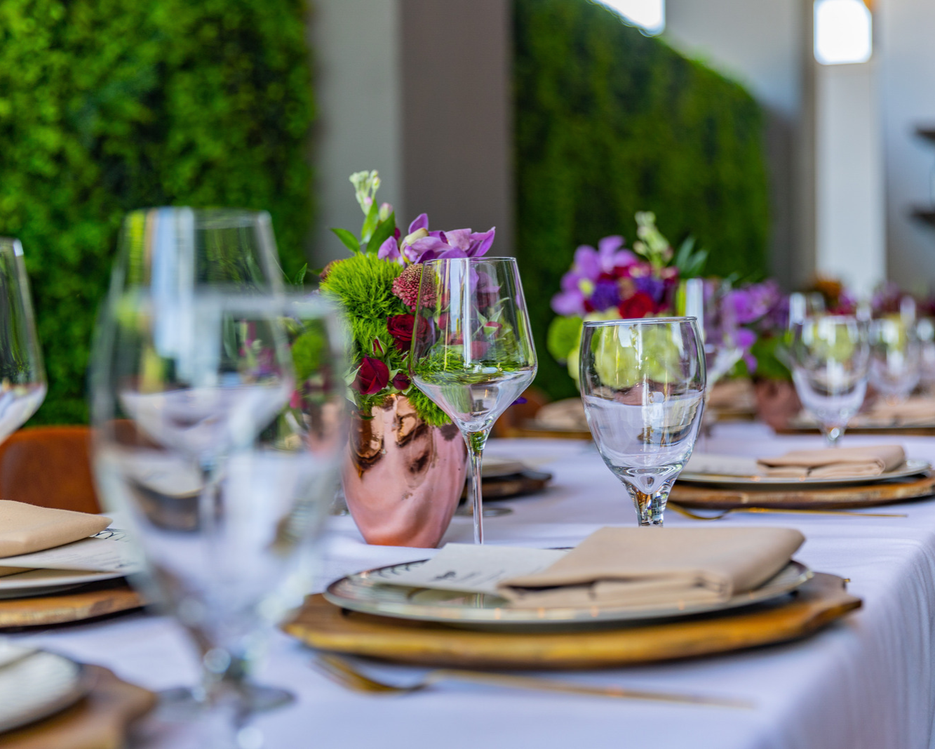Closeup view of the table layout in the Miami, FL Wine Garden outdoor dining space