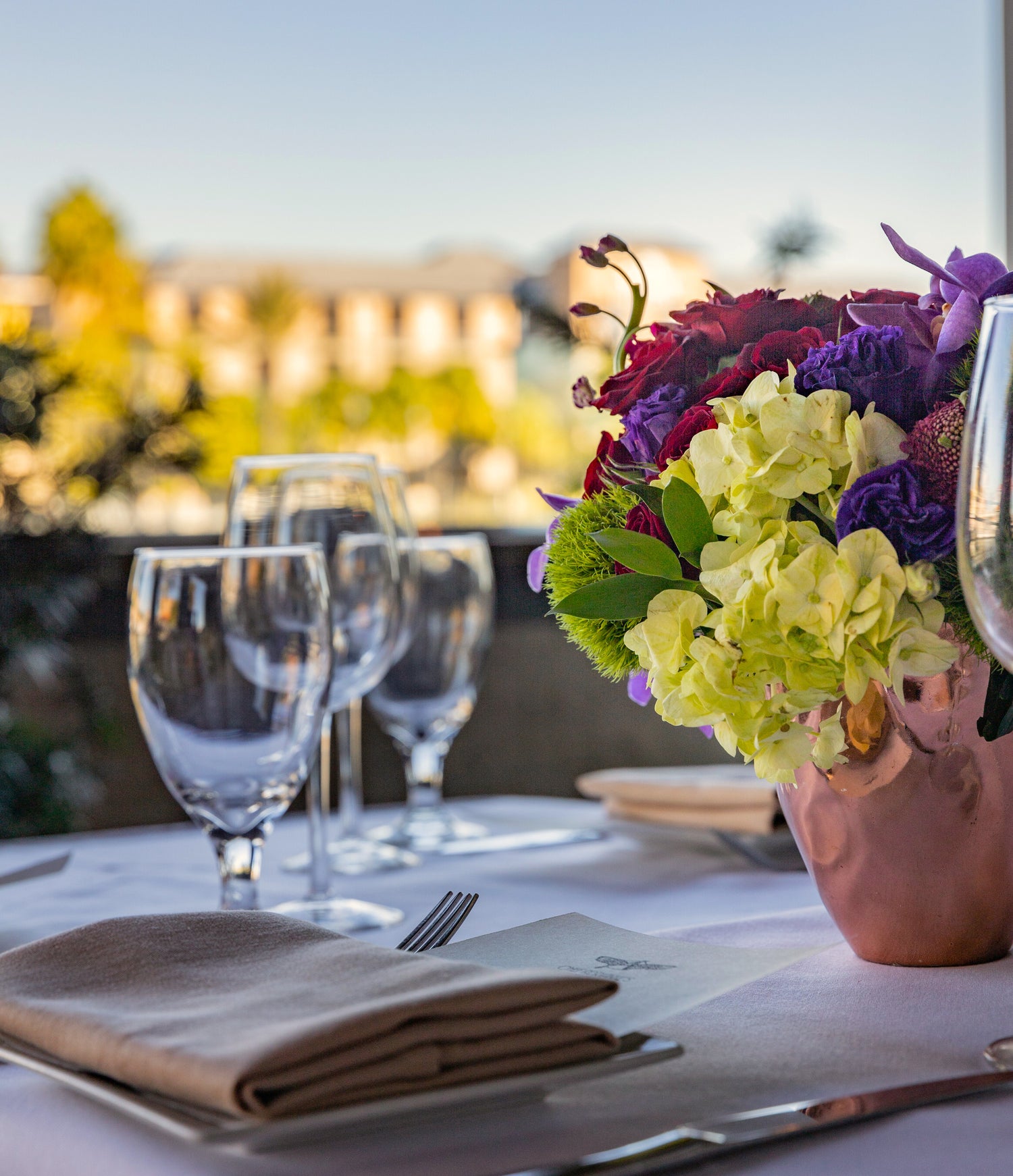 Closeup of a table layout at Chef Adrianne's Vineyard Restaurant and Bar in Miami, FL